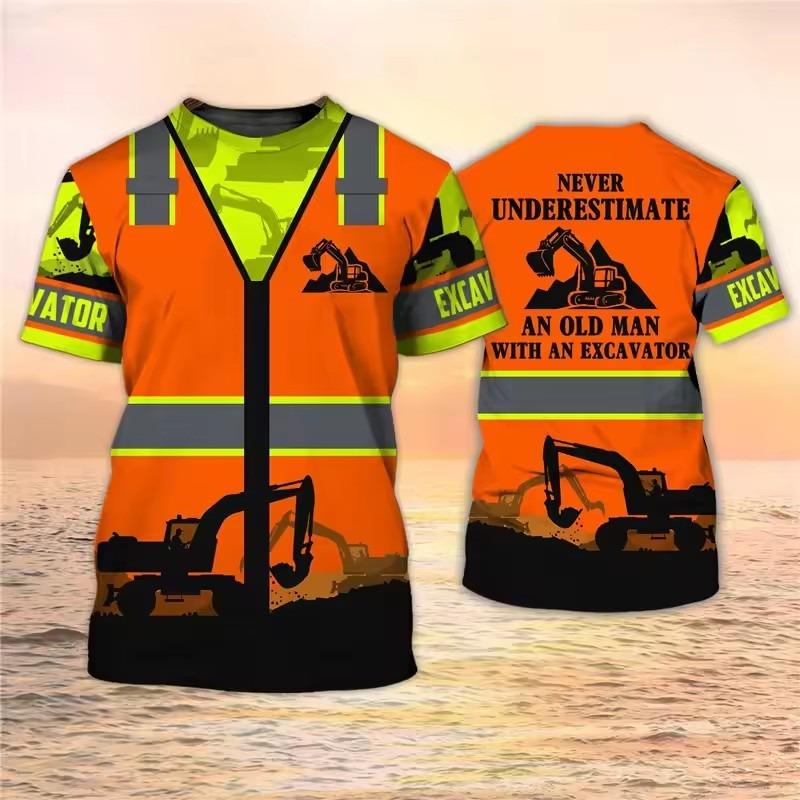 

Графические мужские футболки модной тематики «Землеройная техника» с коротким рукавом, рабочая одежда оператора, футболка с 3D-принтом, уличная одежда, мужские топы XXL