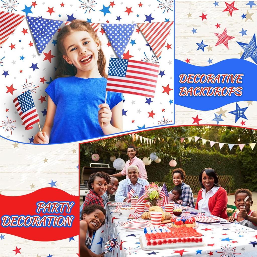 6Pcs Patriotic Tablecloth Plastic Disposable Star Table Cloth Rectangle Red White Blue Table Cover for Patriotic Themed Party Supplies Birthday Sport