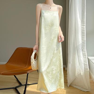 Women's Spring/summer Silk Satin Halter Mid-length Dress Loose-fitting with An Elegant Commuter Dress