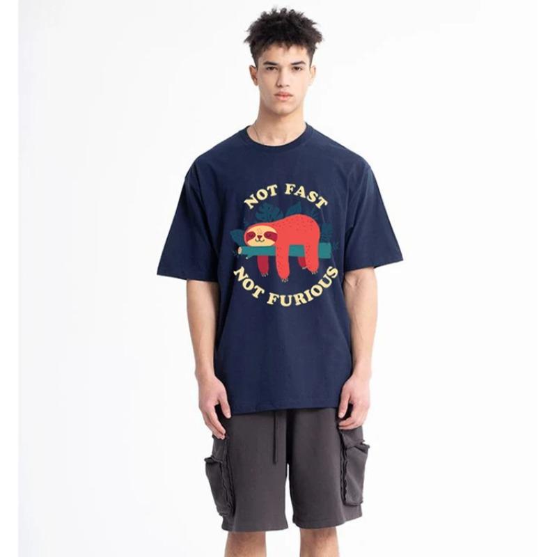 Not Fast Not Furious Sloth Cute Print Men Tee Shirts Breathable Cotton Tops Street Fashion T-shirt Women Casual Summer T Shirts