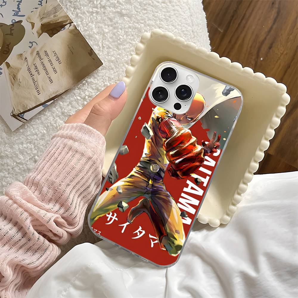 One P-Punch Man Saitama Phone Case Phone Case For IPhone 17 16 15 14 Pro Max Plus Fantasy Glitter Aurora Water Ripple Cover iPhone 14 plus