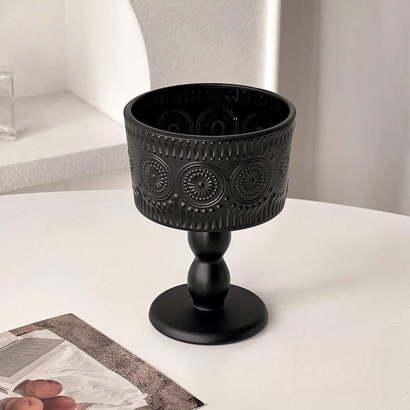 

Y Frosted Black Glass Candlestick Retro Tea Light Candle Holders for Wedding Party Festival Relief Design Home Decor Ornaments