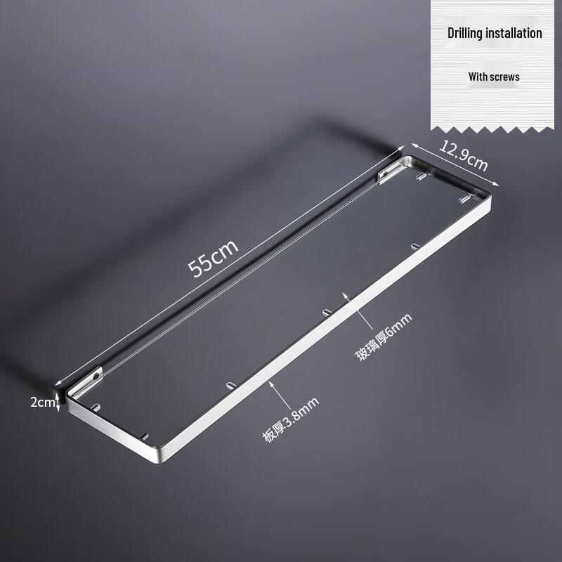 OIMG Бесшумная полка для ванной из нержавеющей стали и стекла без сверления