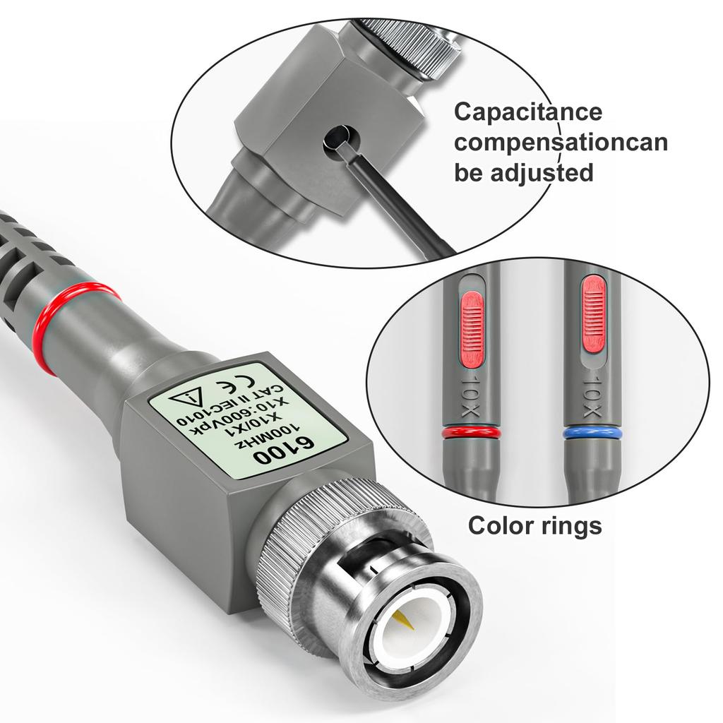 Cleqee Oscilloscope Probe P6100 1X 10X 100MHz DSO Coaxial BNC Connection Electronic Tool Measurement High Voltage Test Probe with Accessory Kit