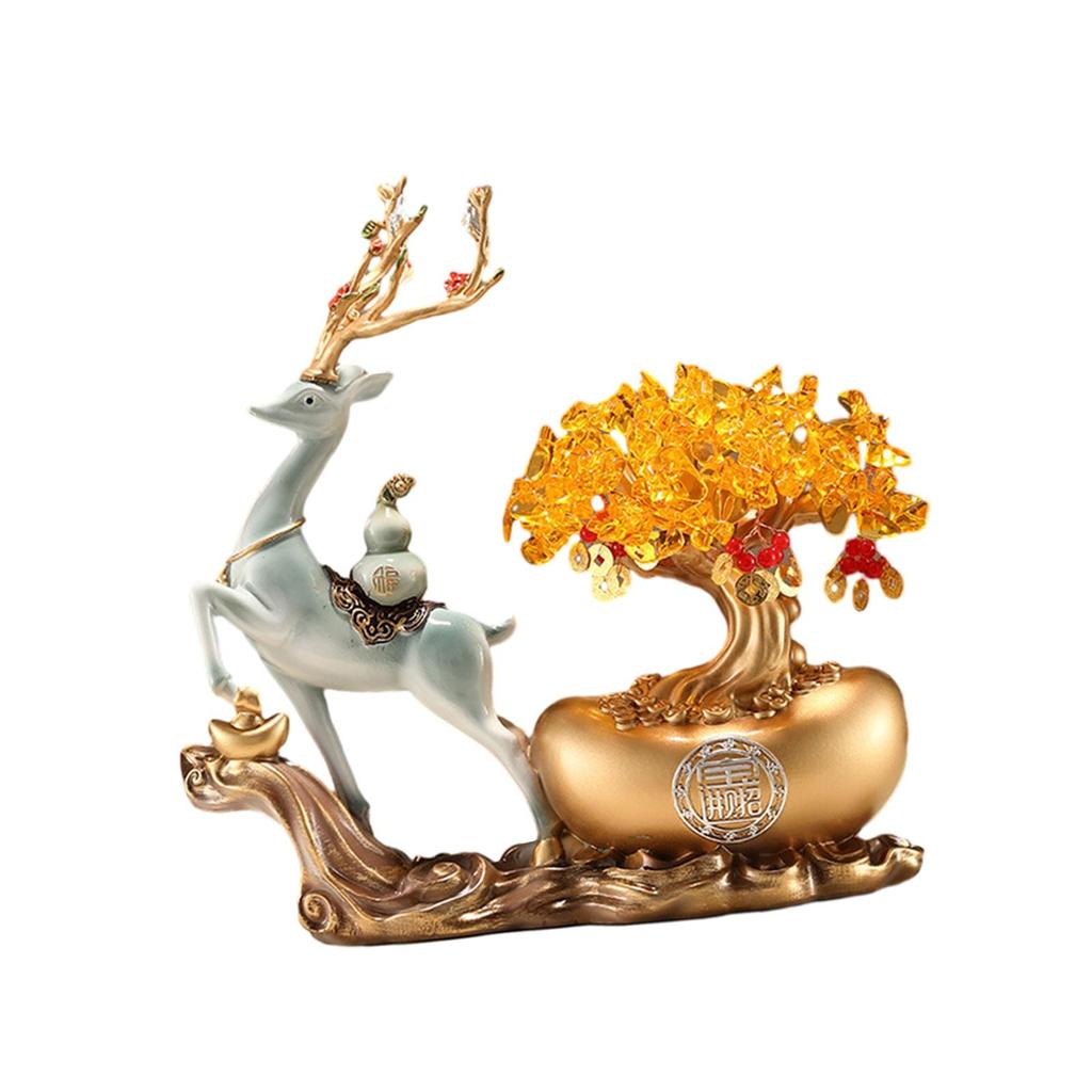 Decorative Deer Figurine Desktop Ornament Money Tree Desk Ornaments Home Decorations Elk Resin