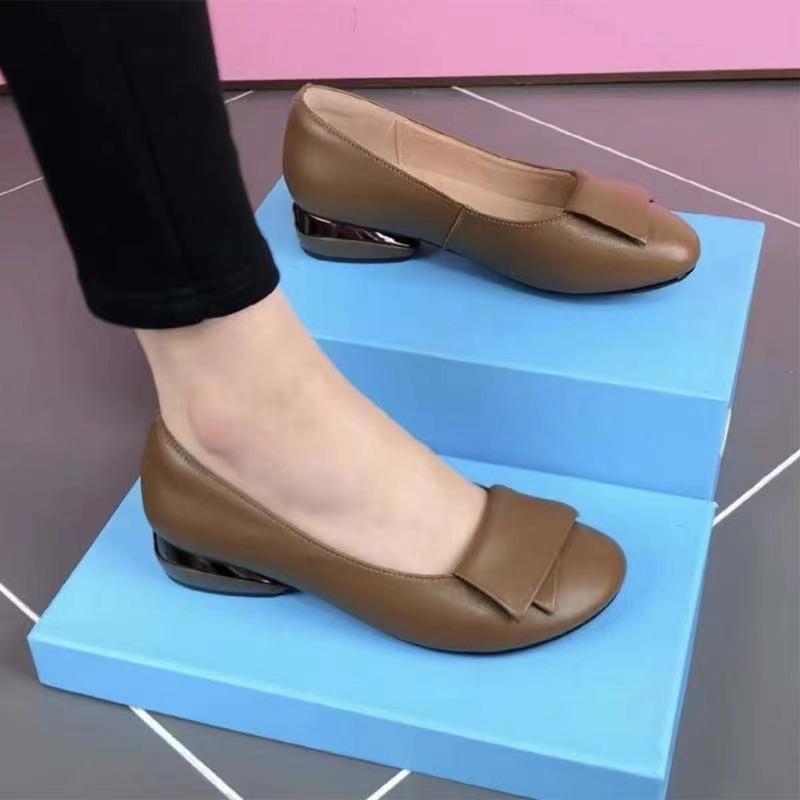 

Туфли женские из мягкой кожи с круглым носком, неглубоким вырезом, на плоском каблуке, для весны и осени, на мягкой подошве, туфли для мам, женские кожаные туфли на плоской подошве, модные 41