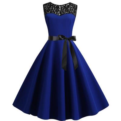 5267 New Retro Sleeveless Lace Stitching Big Swing Dress