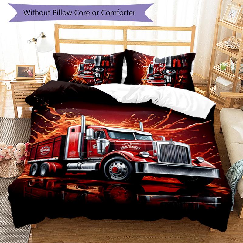 Truck Driver 3pcs Bedding Set Duvet Cover Closure Includes 1 Duvet Cover & 2 Pillowcases for All Seasons Bedroom Home Dorm Decor