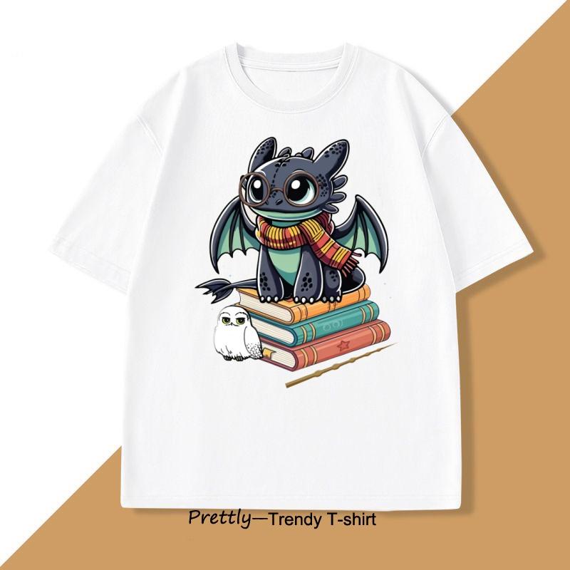 Funny Dragon Graphic Tee Shirt Men Women Vintage Printed Mens Clothes Fun Cotton Short Sleeve Round Neck Tshirt Loose Tees
