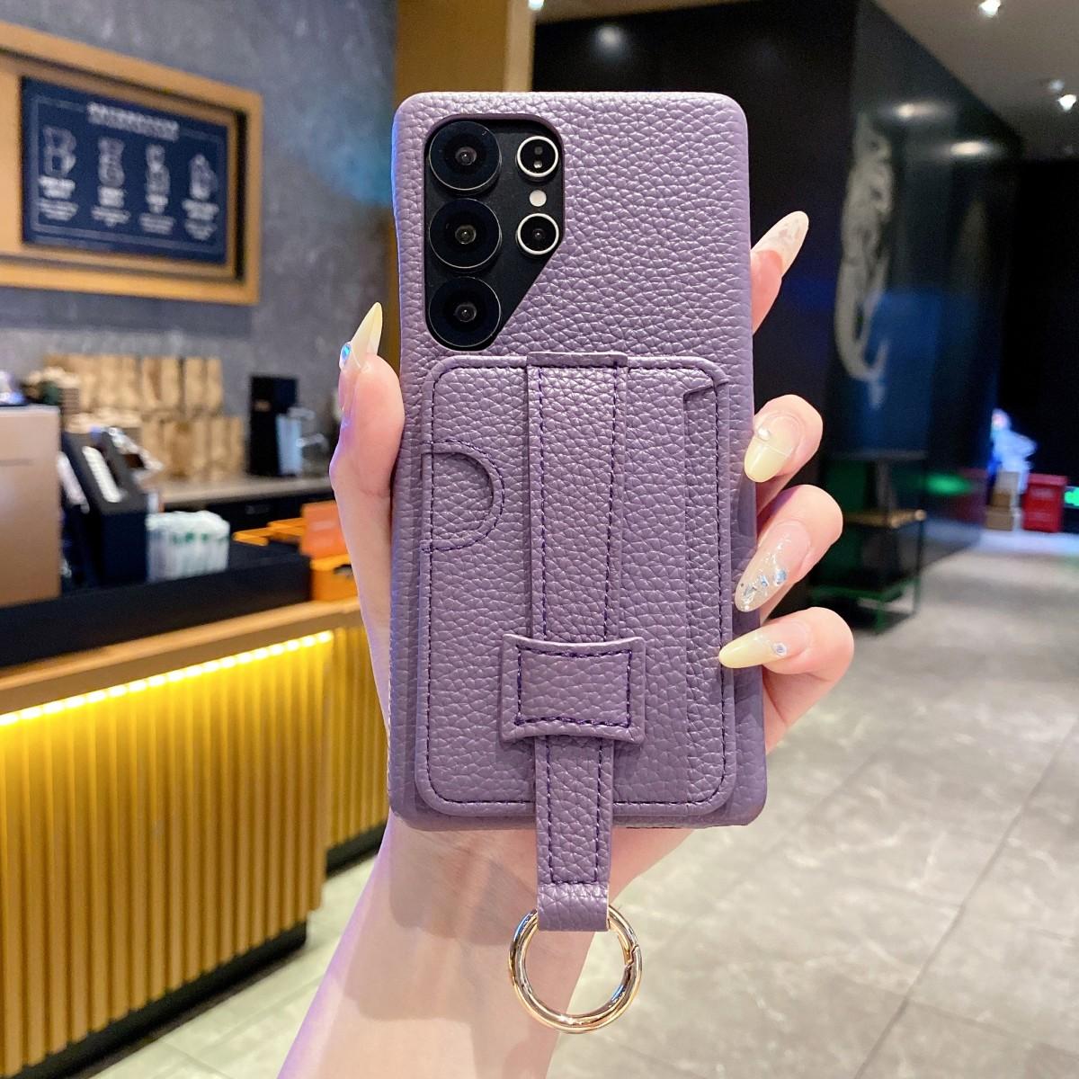 

Luxury Litchi Pattern PU Leather Wallet Case For Samsung Galaxy S20 S24 S21 S23 S21 A56 A06 Purple Card Holder Wrist Strap Cover for Galaxy S20