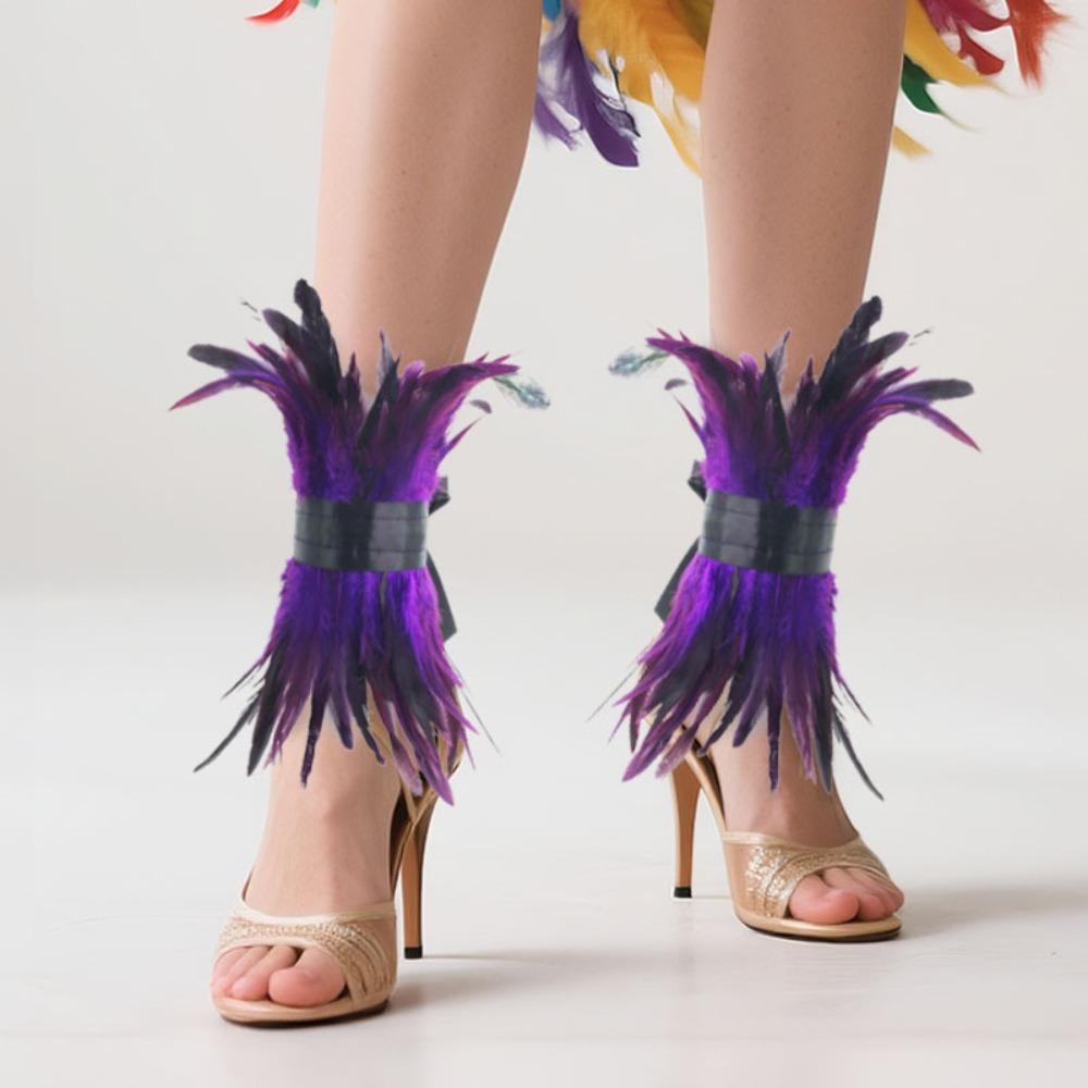 Decorative Elastic Feather Leg Cuffs Fashion Gothic Feather Collar Punk Ankle Wrap Carnival