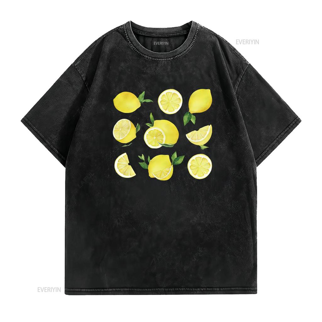 Lemon Print T Shirt Cute Lemons  Casual Adult Women S Sizes Handmade Clothing For Lovers Vintage Washed Versatile