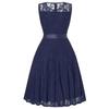 Elegante Vestito Retro Girocollo Senza Maniche con Cuciture in Pizzo, Cintura Larga e Gonna Svasata Aderente