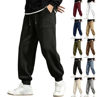 Men's Loose Fit Casual Corduroy Jogger Pants with Waist and Elastic Cuffs