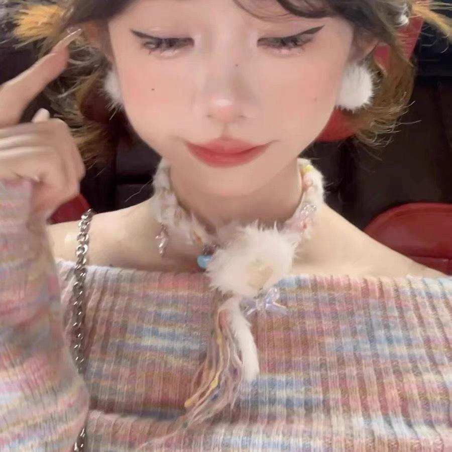 

Y2K Белое плюшевое ожерелье Love Hairball Niche Sweet And Cute Subculture Цветной свитер Цепочка для шеи Цепочка Аксессуары