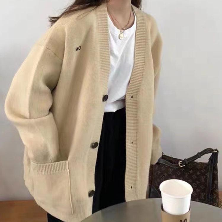 

Женский трикотажный кардиган с V-образным вырезом и длинными рукавами, осень/зима 2023, свободный повседневный свитер-пальто в стиле Харадзюку One Size абрикосовый