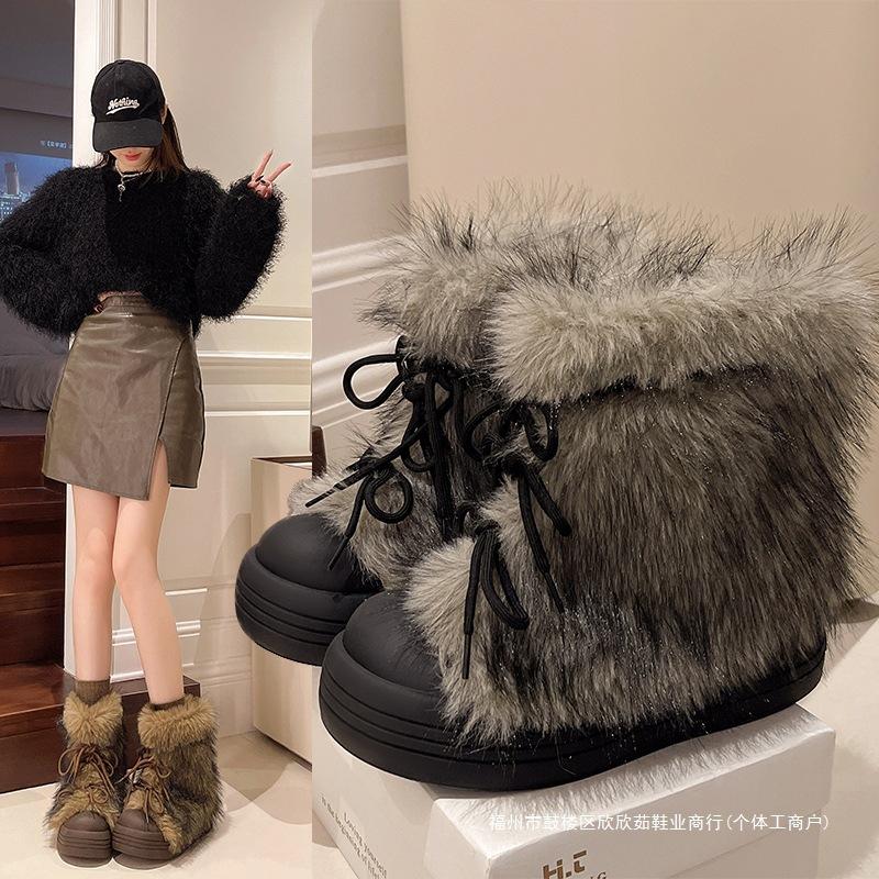 Small thick-soled snow boots women's 2026 new autumn and winter thickened fluffy short boots wear warm cotton shoes