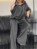 Oversized Casual Two-Piece Leopard Print Hoodie and Pants Set for Women