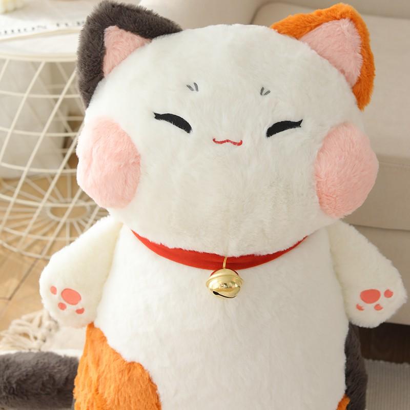 Japan Calling Bring Fortune Cat Plushie Stuffed Animals Flower Orange White Cats Throw Pillow Neck Bell Decor Necklace Toys