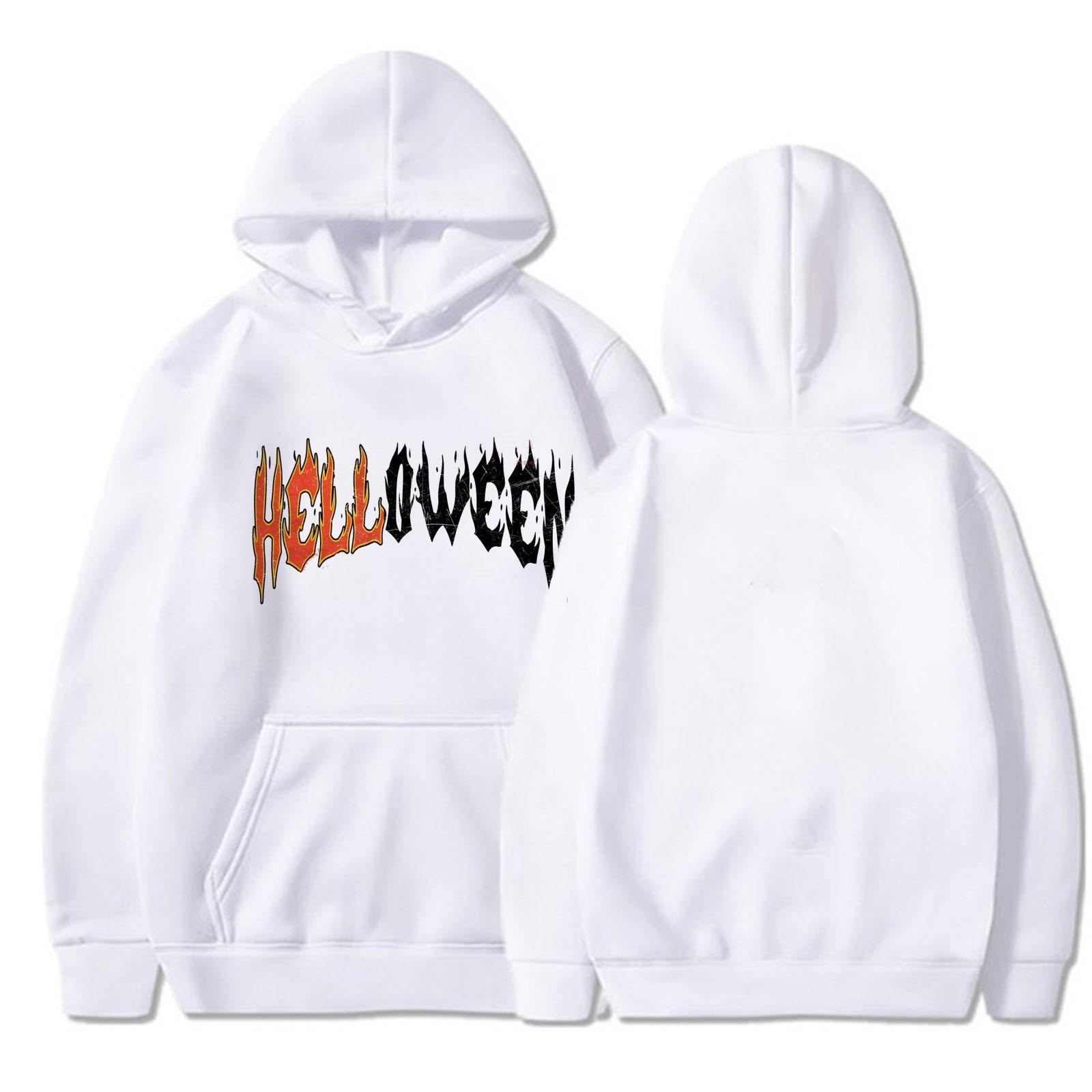 

Женская однотонная толстовка с капюшоном с длинным рукавом и принтом на Хэллоуин S белый