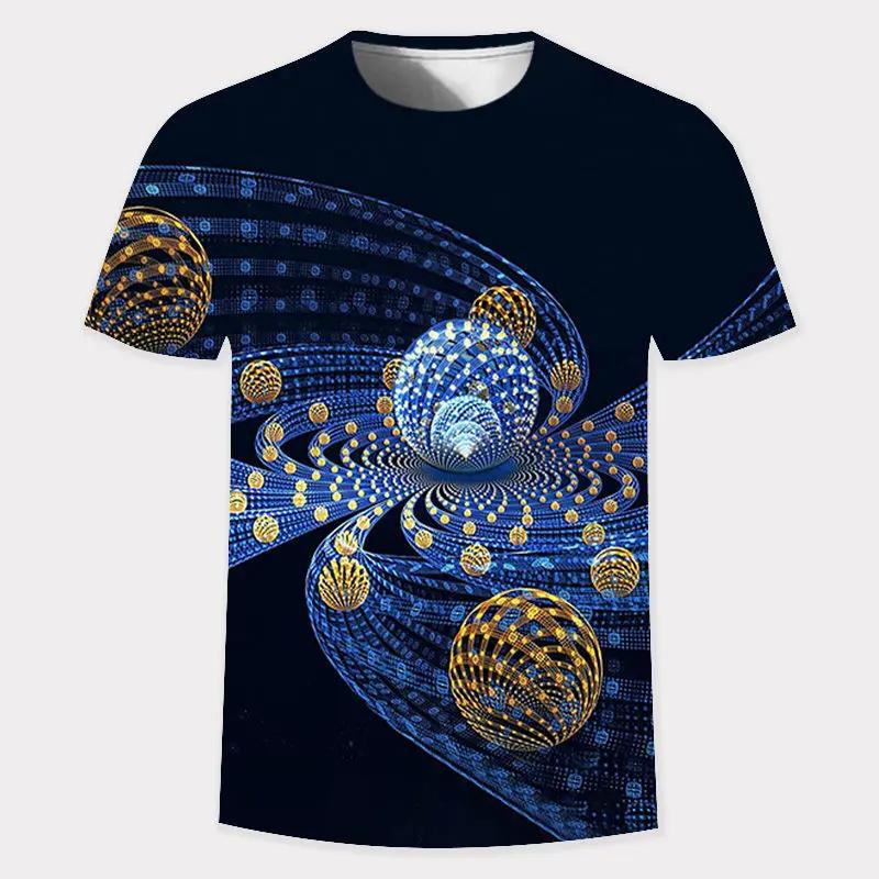 Verão Novo 3D Dourado Moda Estampa Digital Harajuku Manga Curta Gola O Casual Personalidade Hip Hop Rua Camiseta Masculina Tops Masculinos