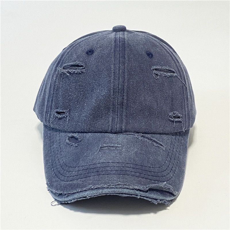 

Cross-Border Fashion Washing Cap Distressed Retro Tattered Jeans Baseball Cap Outdoor Sun Hat Light Board Peaked Cap Navy blue Adjustable