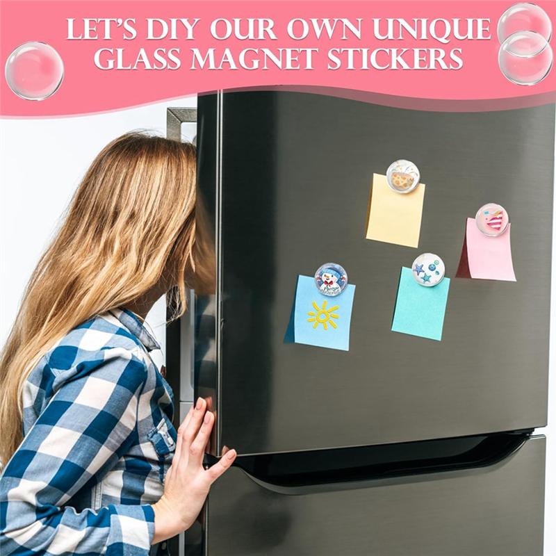 ABWR-124Pcs Craft Magnets Glass W Adhesive Backing And Transparent Clear Glass Cabochons DIY Craft Fridge Magnets Sticker Easy T