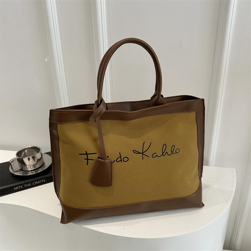 

Large capacity fashion letter handbag women s spring new retro literary personality shoulder tote bag коричневый