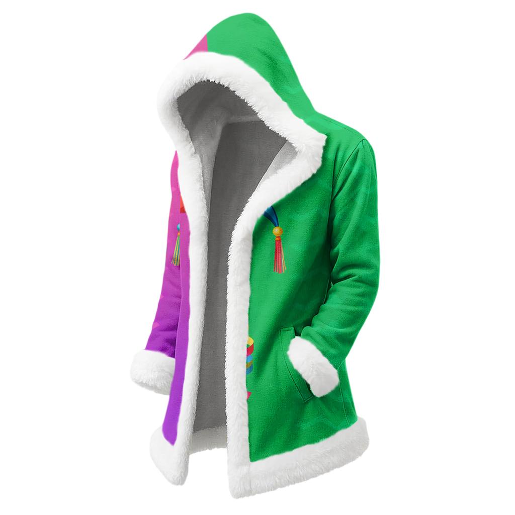 Unisex Casual And Fashionable Plush Collar Hooded Long Sleeved Carnival Print Jacket