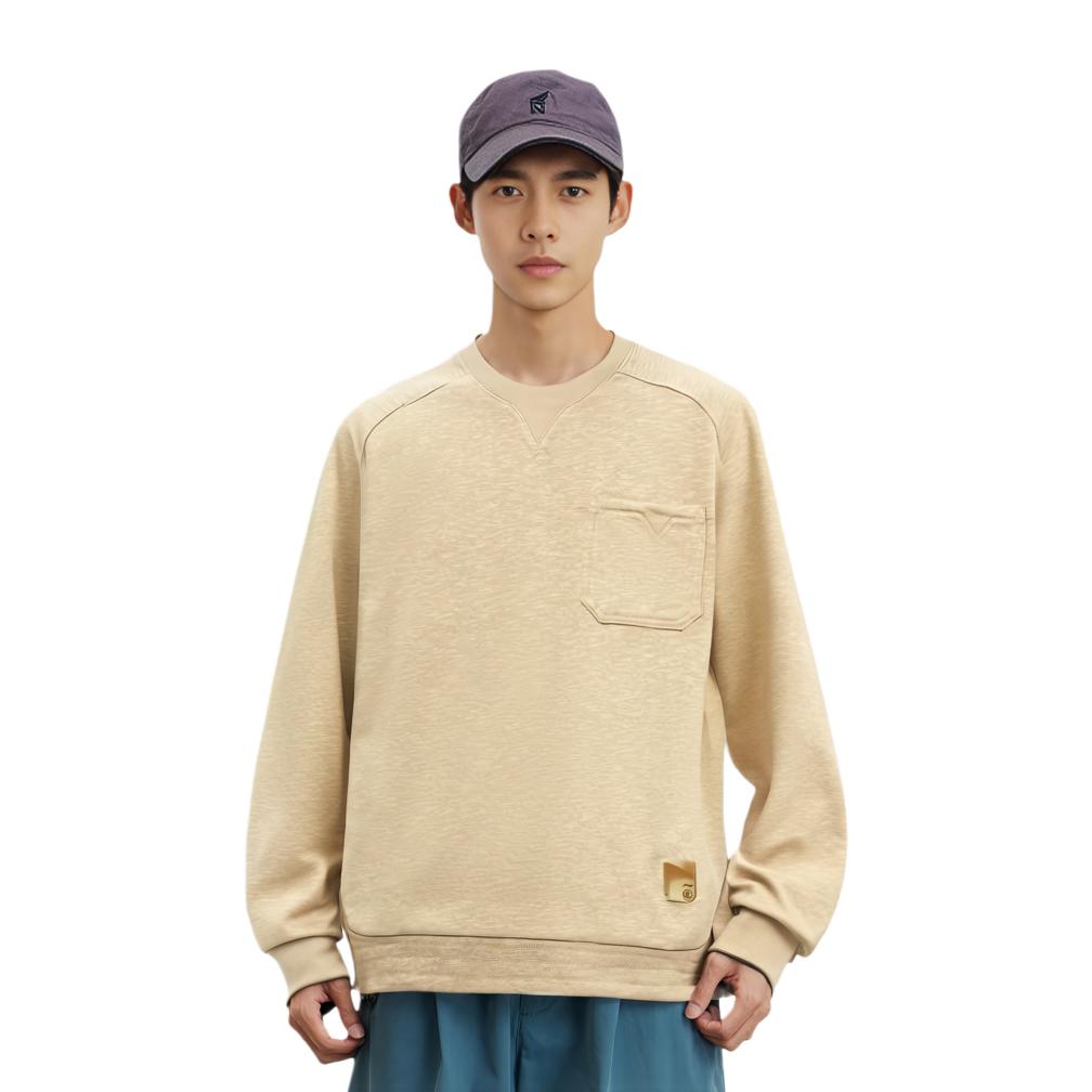 Li Ning X Jackie Chan Collaboration Kung Fu Series Solid Color Loose Fit Crewneck Sweatshirt Men sweatshirt Apricot AWDU305-2