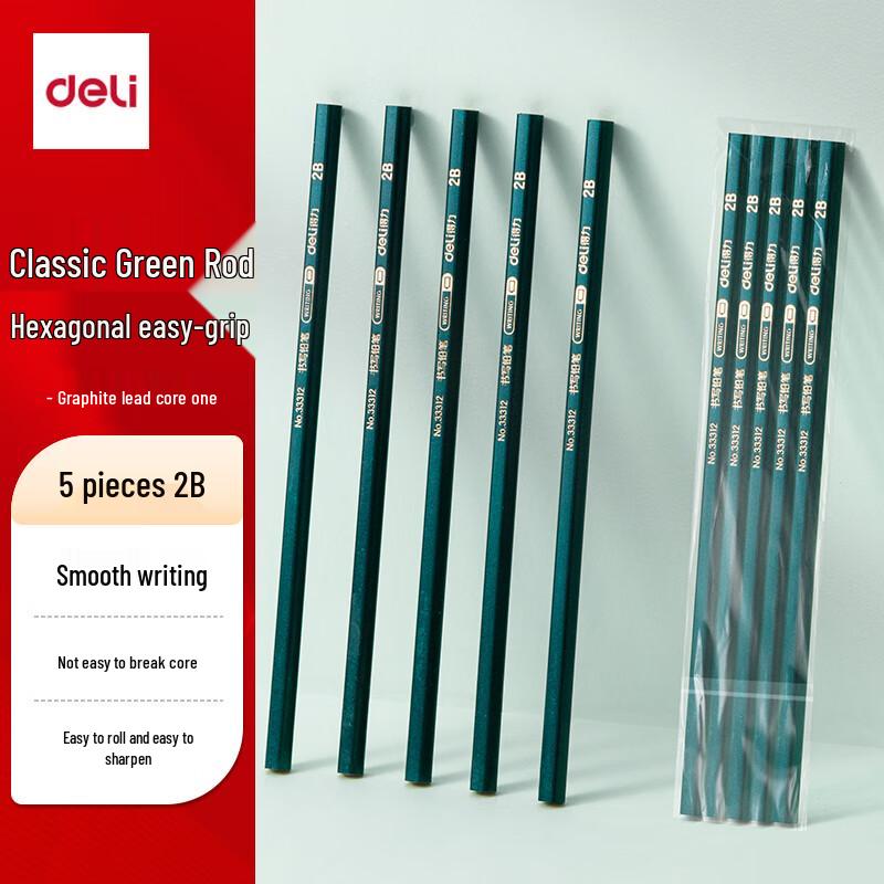 Deli Classic Green Wood Hexagonal Pencils, 5-Pack