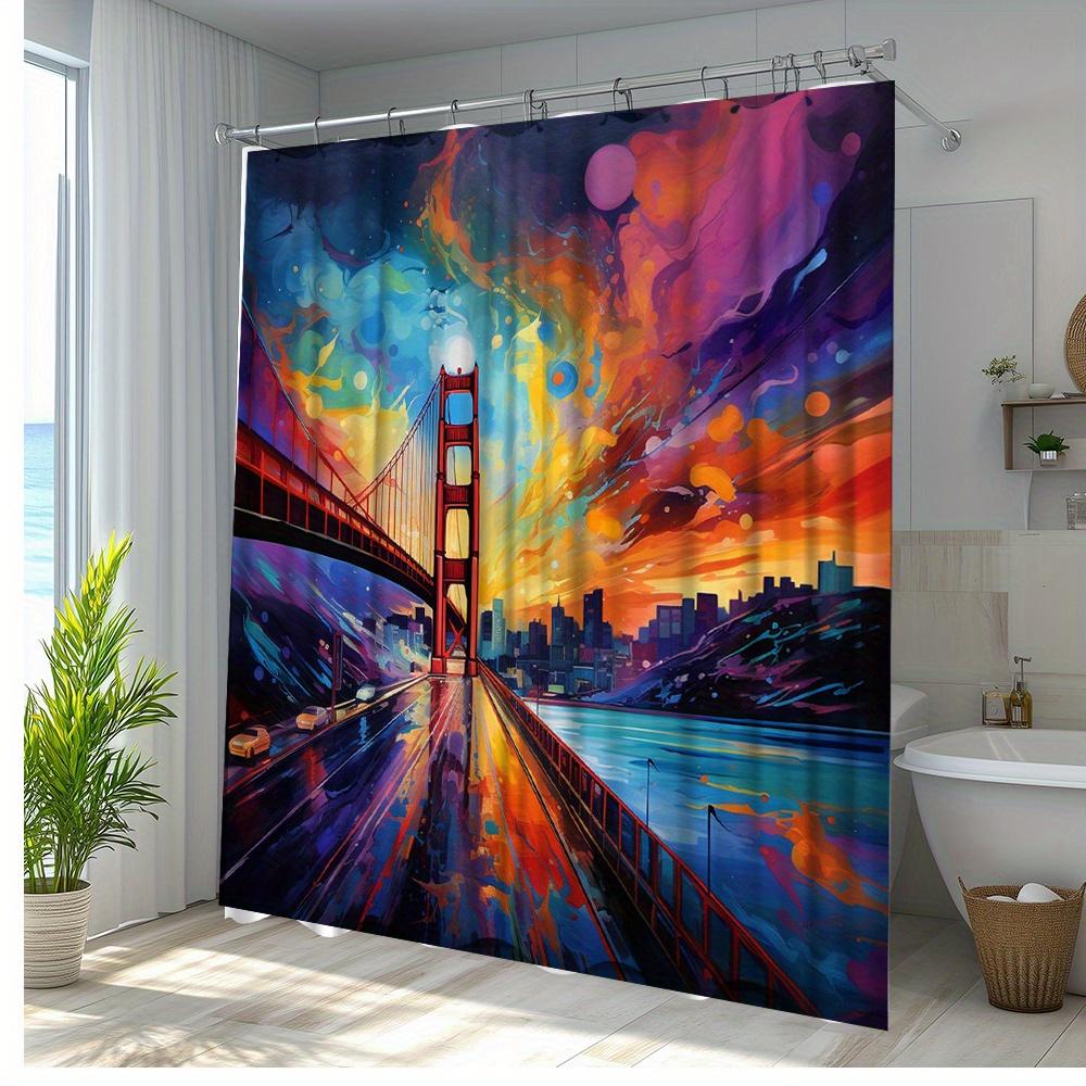 Vibrant Golden Gate Bridge Waterproof Mildew-Resistant Shower Curtain - Artistic Design for a Dynamic Bathroom Décor Experience