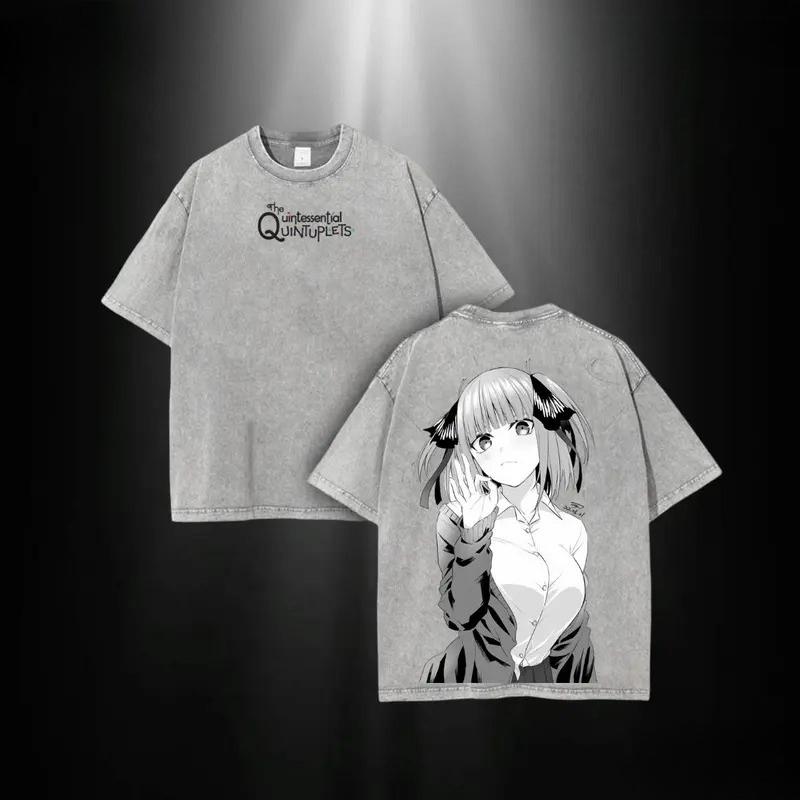 Аниме Пять невест Накано Нино Принт Футболка Мужская Женская Футболки Хлопковая Одежда Стиранная Футболка Харадзюку Топы XXL серый