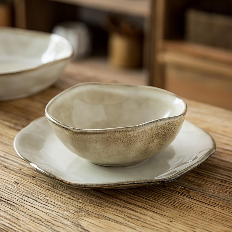 Retro Style Special-Shaped Bowls, Japanese-Style Ceramic Bowls, Kiln Variants, Tableware Plates, Household Vegetable Bowls, Salad Bowls, Vegetable Pla
