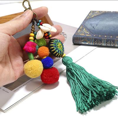 Breloczki z kwiatowymi zawieszkami Koraliki Chwosty 1 szt. Akcesoria Brelok Styl Boho Kolorowa zawieszka Biżuteria Wielokolorowy Puszysty Pompon Kobiety