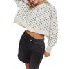 Womens Oversized Cropped Knit Sweater With Heart Motif Round Neck Long Sleeve Loose Fit Winter 2026