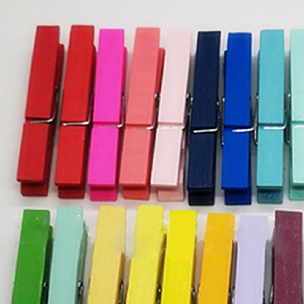 200Pcs Assorted Color Home Wooden Clip Practical Colorful Wood Photo Office Note Clamp