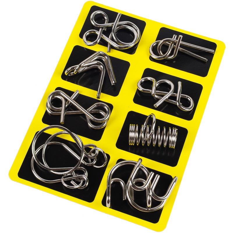 

Children s Intelligence Toy Set Nine Linked Rings Puzzle, Brain Teaser Gift, Full Set Of Unlocking Rings, Eight Pieces, Lu Ban Lock жовтий