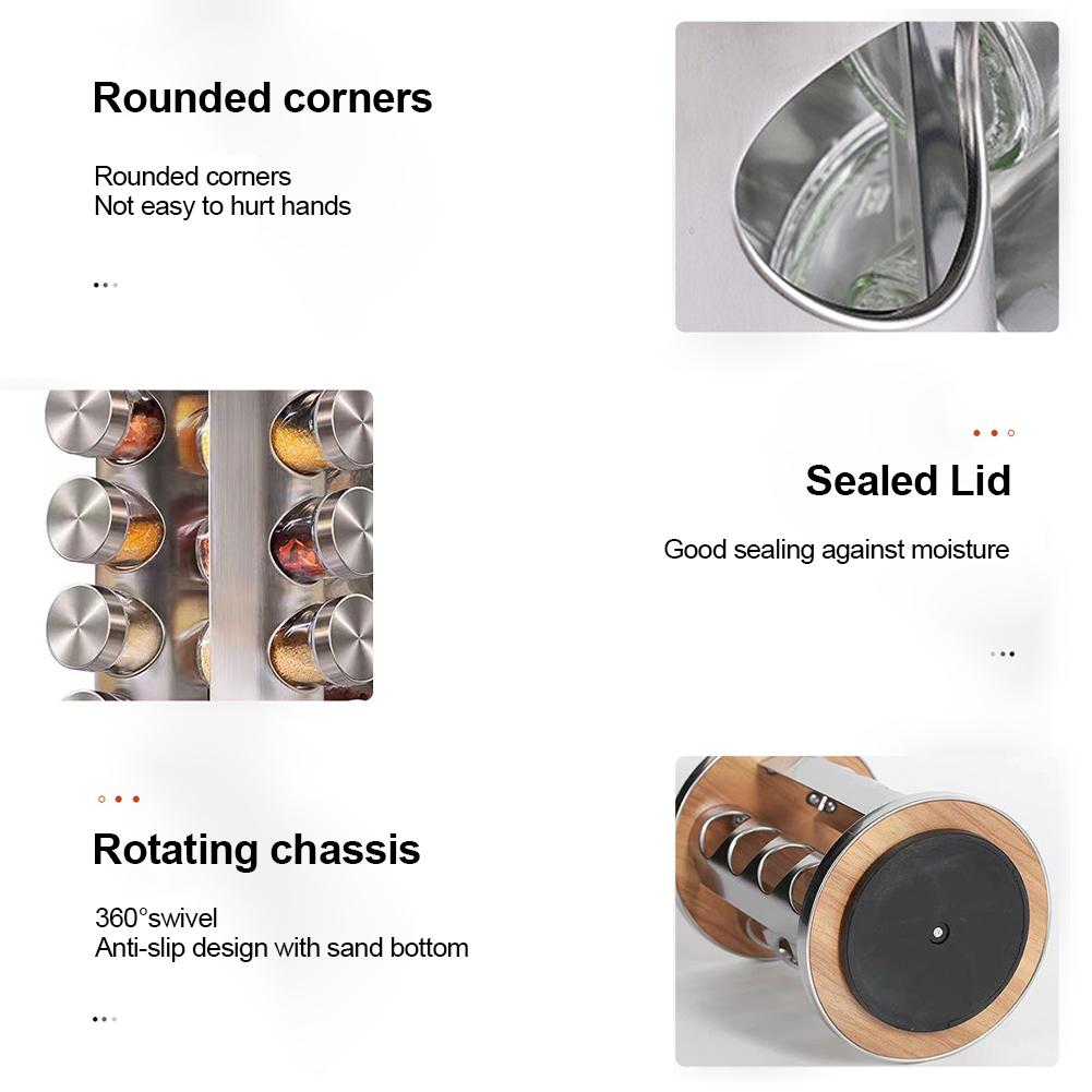 Stainless Steel 360° Rotating Spice Rack 16 Glass Jars 3oz Revolving Seasoning Organizer for Kitchen Countertop Cabinet