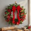 Red Bow Christmas Wreath Decorative Holiday Door Hanging Ornament Home Store Window Display