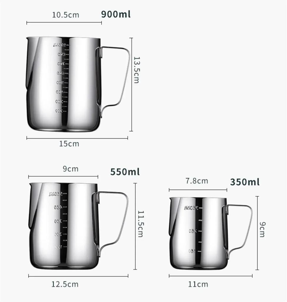 Professional 304 Stainless Steel Milk Frothing Pitcher with Scale Latte Art Cup 350/550/900ML for Home Barista Coffee Making
