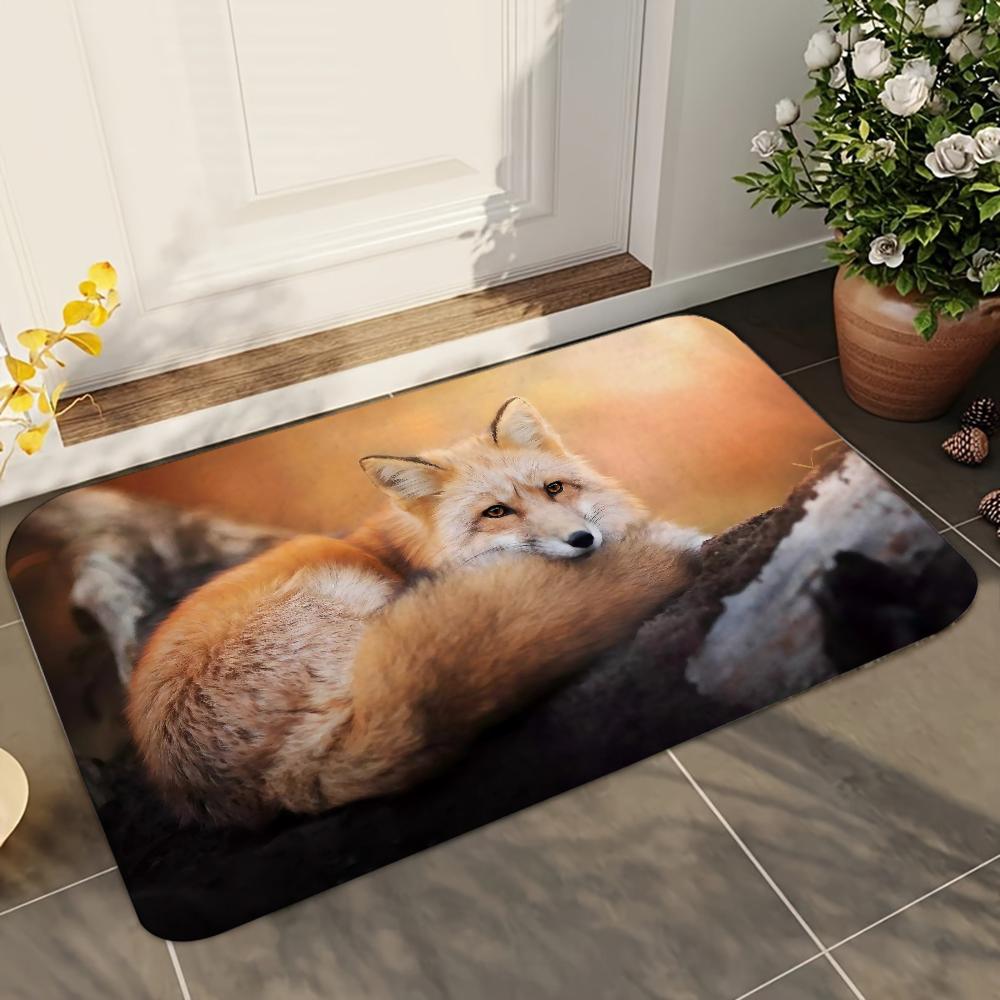 1pc Cute Fox Animal Bathroom Absorbent Mats Anti-Slip Mats Home Decor Supplies Carpets Home Kitchen Floor Mats