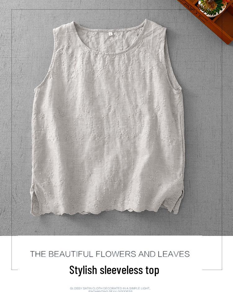 Women's Artistic Retro Embroidered Cotton-Linen Vest, Summer 2025