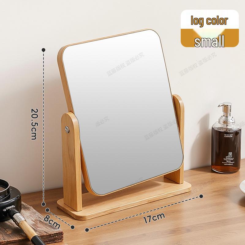 Large Rotating Wooden Makeup Mirror for Dorm or Bedroom Dressing Table