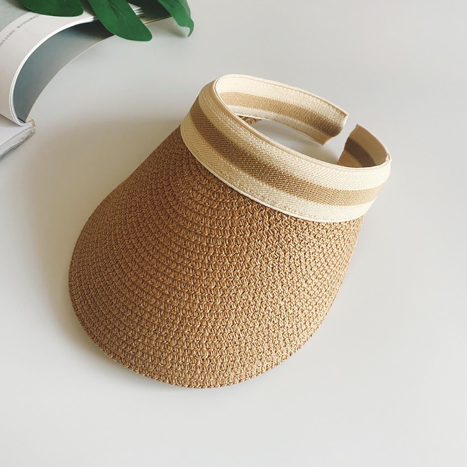 

(проектор)Шляпы с солнцезащитным козырьком для женщин, широкие соломенные козырьки, женские складные пляжные козырьки, летняя пляжная шляпа с хвостиком One Size кофейный