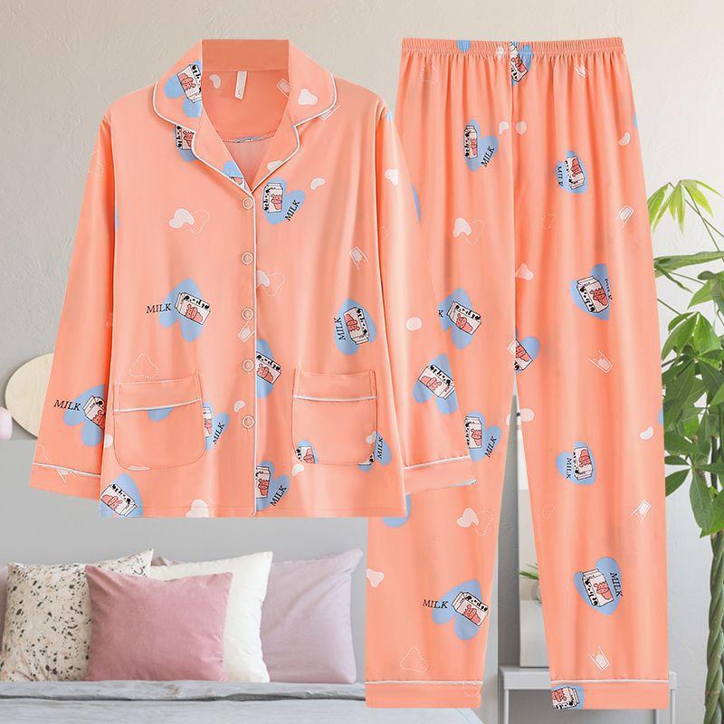 

Весна и осень Женская пижама Семейный комплект одежды Женский длинный рукав и брюки Осенне-зимний повседневный свободный семейный комплект одежды M оранжевый