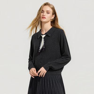 Women's Scarf-Tie Lapel Long Sleeve Knit Cardigan