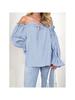 Damen Schulterfrei Bluse Langarm Rüschen Tunika Top Elegant Lässig
