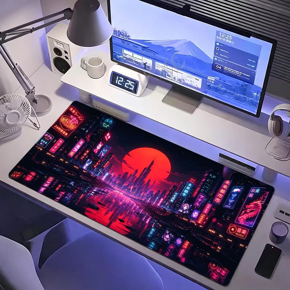 Cyberpunk Neon Mouse Pad Large Computer Office Game Table Mats XXL Rubber Anti-slip Gaming Keyboard Mousepads Long Desk Pads