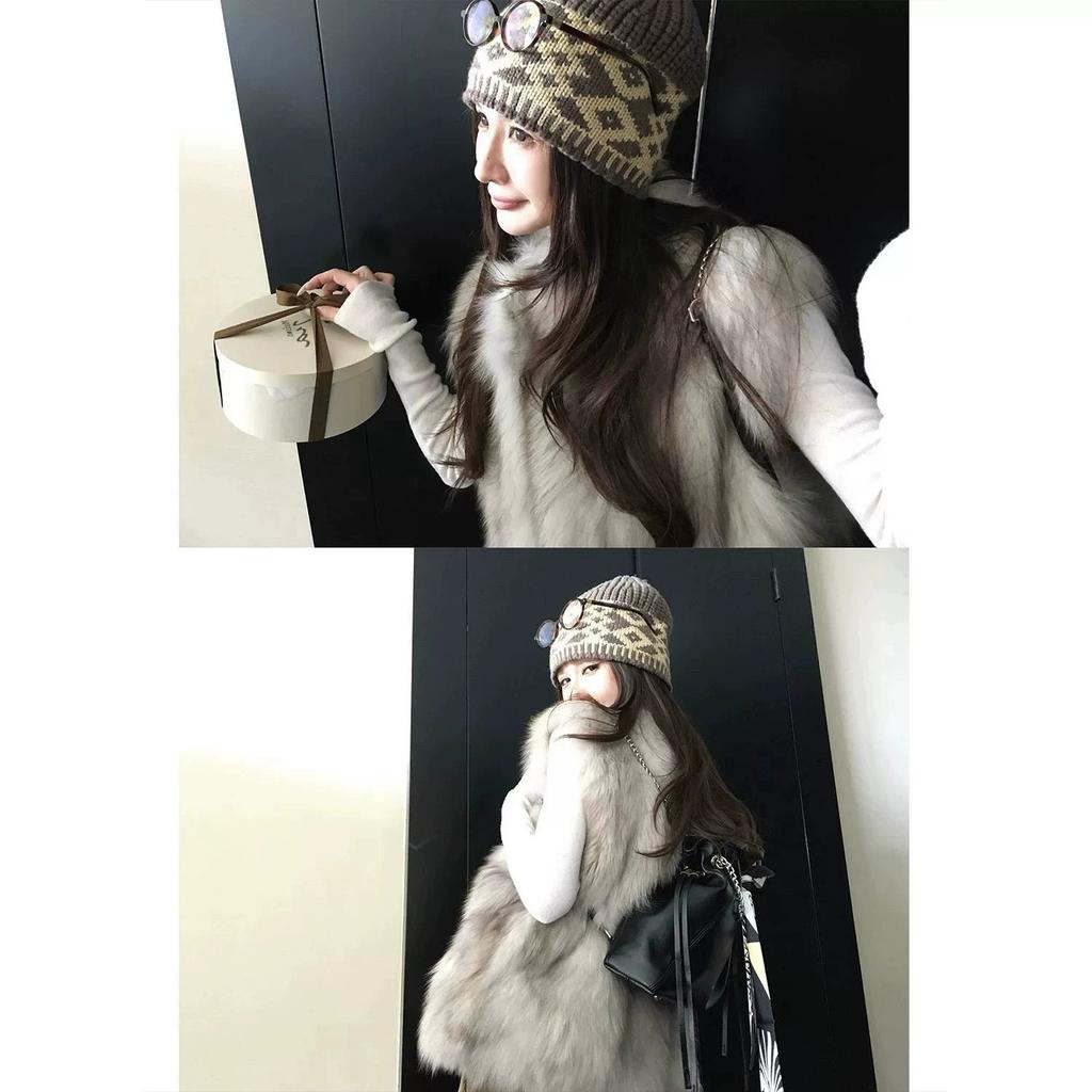 New imitation fox fur vest women's autumn and winter high-end stand-up collar sleeveless fur integrated fur coat